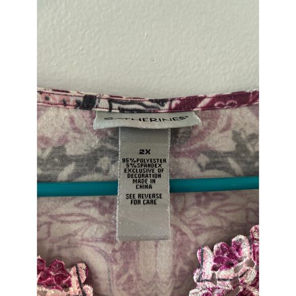 Catherines Womens Paisley Rhinestone Sleeveless Top Size 2X Purple Summer - Picture 4 of 6